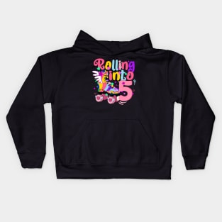 rolling into 5 - 5th birthday girl roller skates theme party Kids Hoodie